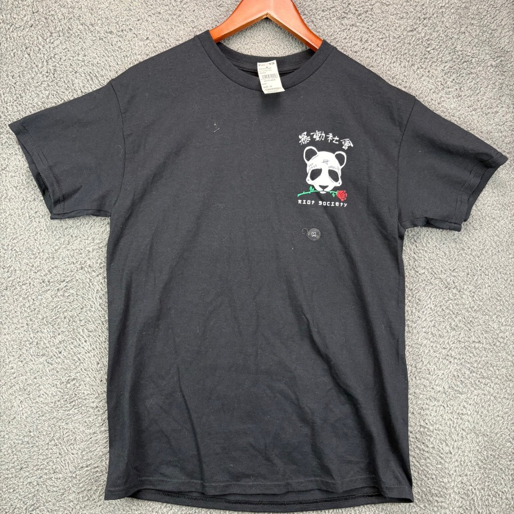 Riot Society Mens Panda‎ Skull Rose Y2k Graphic T-Shirt Black Size Medium NWT